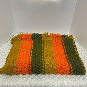 Homemade Throw Crochet Fall Color Retro Orange Green Brown Blanket 43 X 65